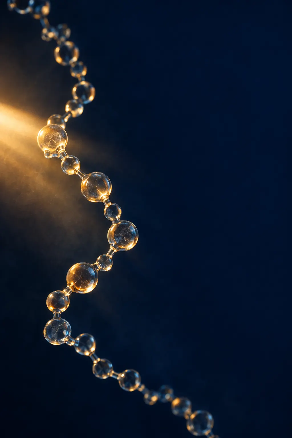 Glowing chain of molecules on a dark blue background